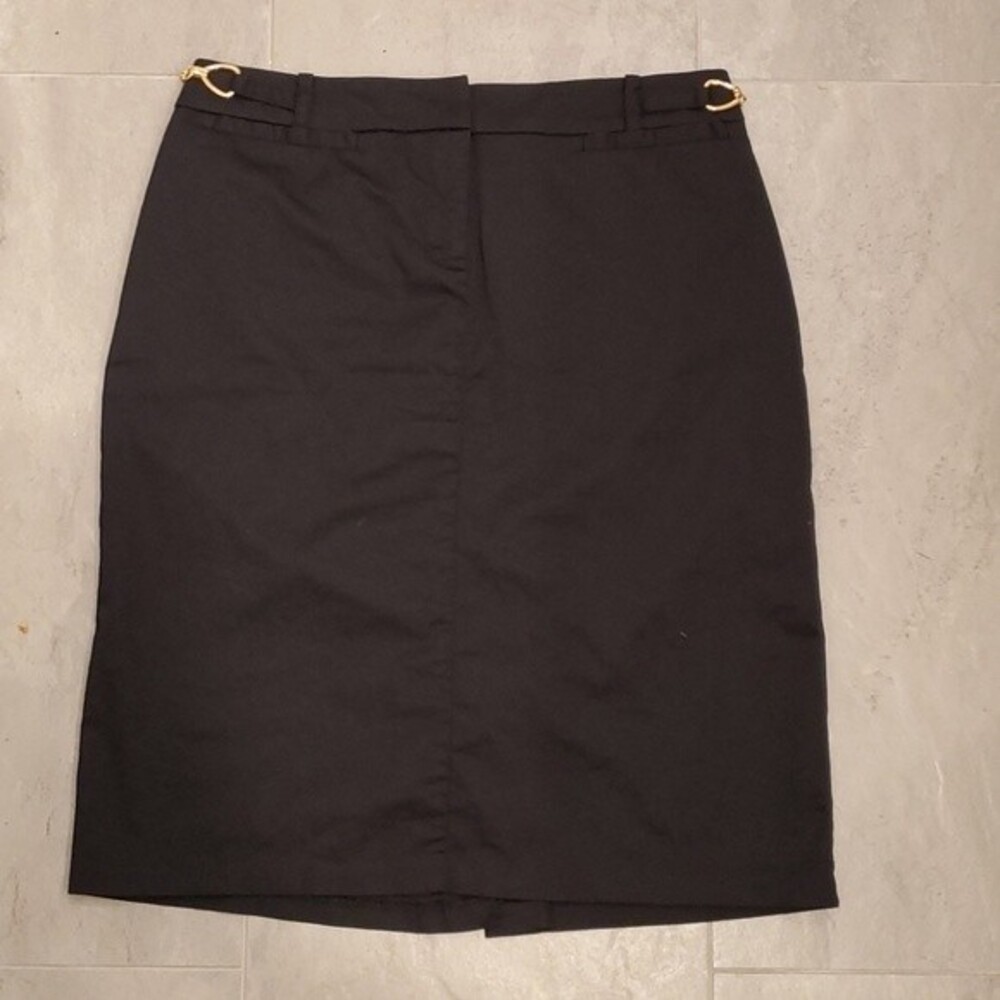 NY & CO STRETCH STRAIGHT BLACK PENCIL COTTON SKIRT GOLD SZ 4 MINIMALIST CAPSULE